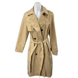 New Look Women's Tan Long Sleeve Double Breasted Belted Trench Coat Jacket 10